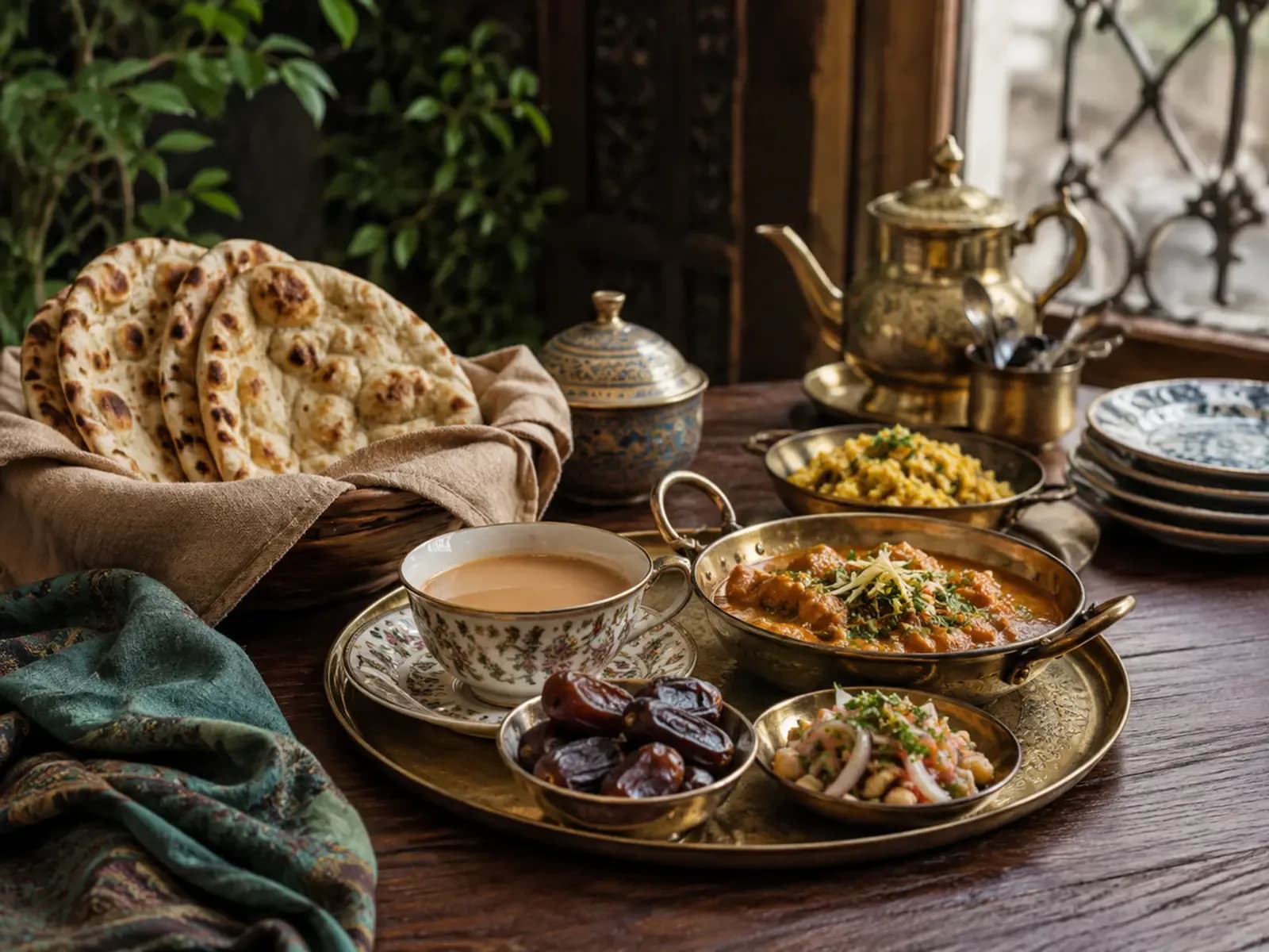 Pakistani hospitality and traditional food still life.