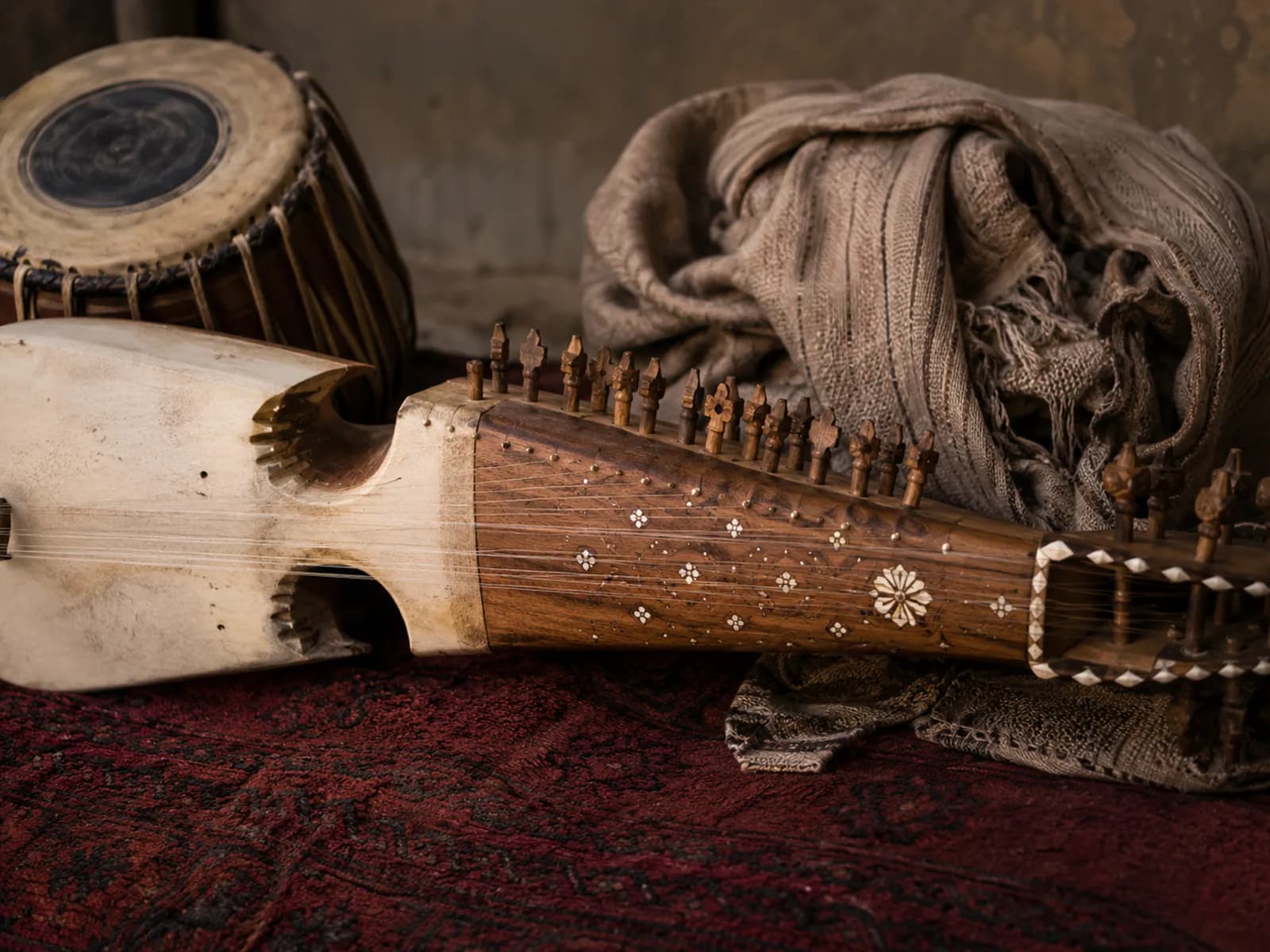 Traditional Pakistani musical instrument detail.